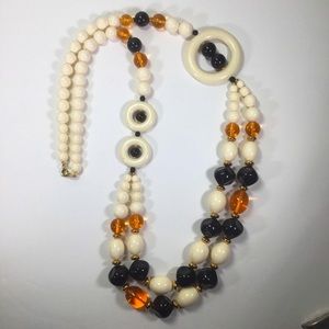 VINTAGE Beaded Amber, Cream, & Black Mod Necklace